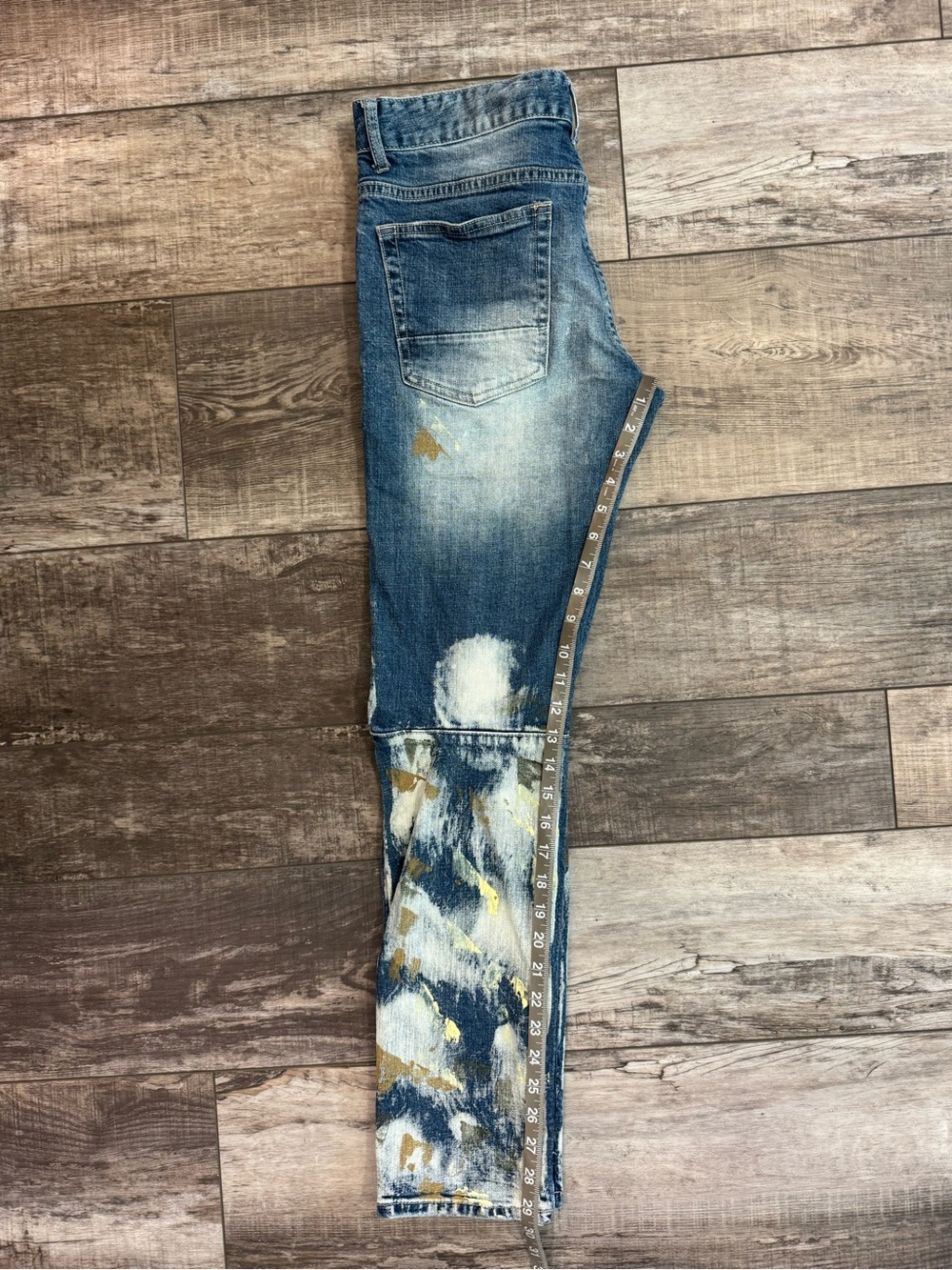 Men's Skinny/Strt Distressed Blue Paint-Detail Jeans Sz 32 - Picture 10 of 11